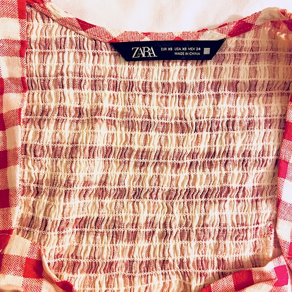NWOT XS Zara Fuchsia Pink & White Gingham Cotton Crop Top, Flutter Sleeve - Picture 4 of 6